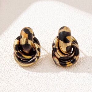 Leopard Gold and Black Knot Earrings